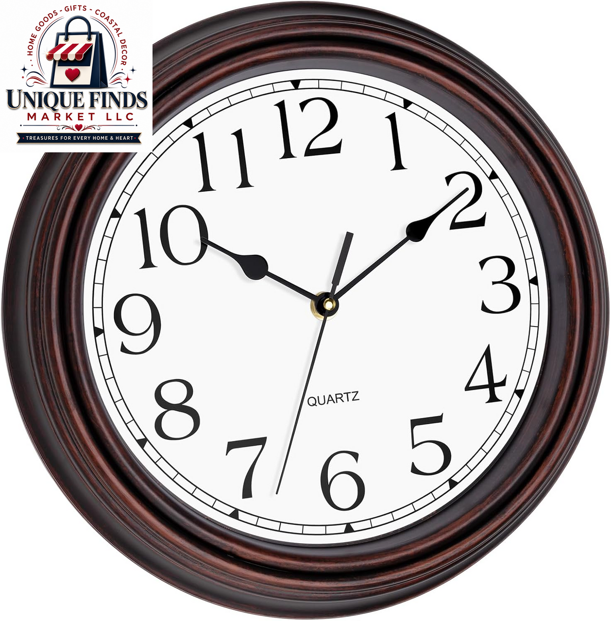 Foxtop 12-Inch Retro Silent Wall Clock - Battery Operated Bronze Finish