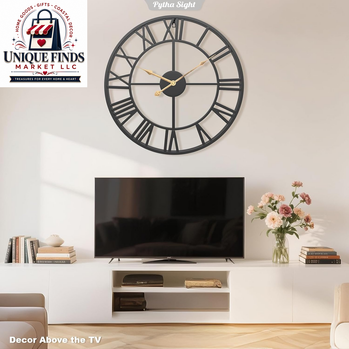 Pytha Sight 14-Inch Metal Wall Clock with Roman Numerals for Living Room Decor