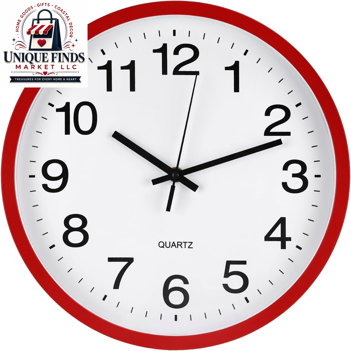 Modern Round Plastic Wall Clock with Silent Quartz Movement - 12 Inch Non-Ticking Decor for Home, Office, School, Living Room, Bedroom, and Kitchen (Red)