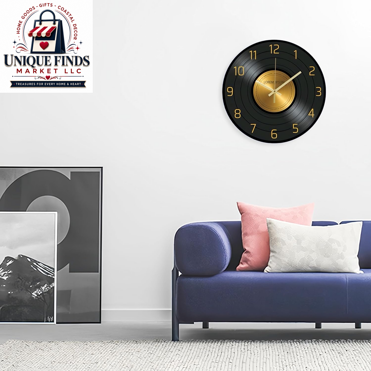 12-Inch Classic Glass Wall Clock with Music Record Design - Silent, Non-Ticking Battery Operated Clock for Living Room Decor (Size A)