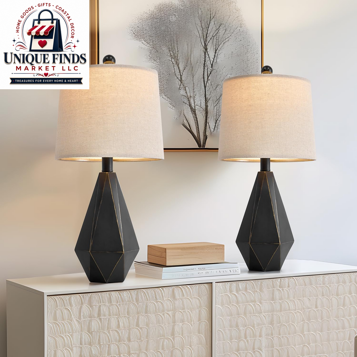 Pokat 23-Inch Farmhouse Table Lamp Set of 2, Beige Rustic Lamps for Living Room and Bedroom Nightstands, Ideal for End Tables and Side Tables
