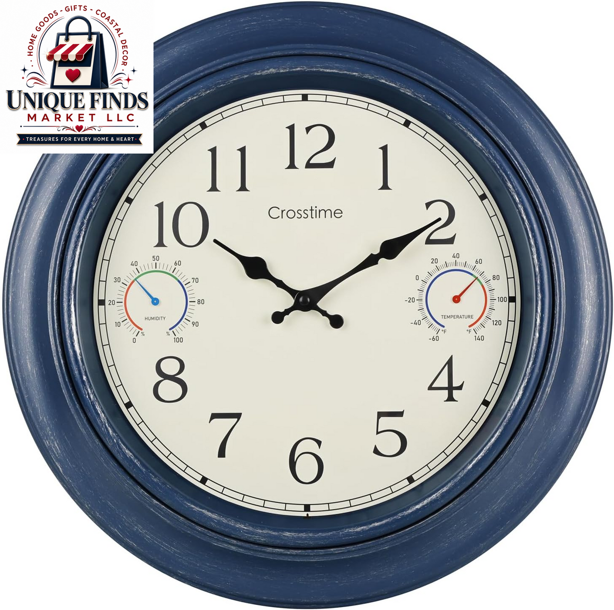 Crosstime 12-Inch Indoor/Outdoor Retro Wall Clock - Battery Operated and Silent, Blue