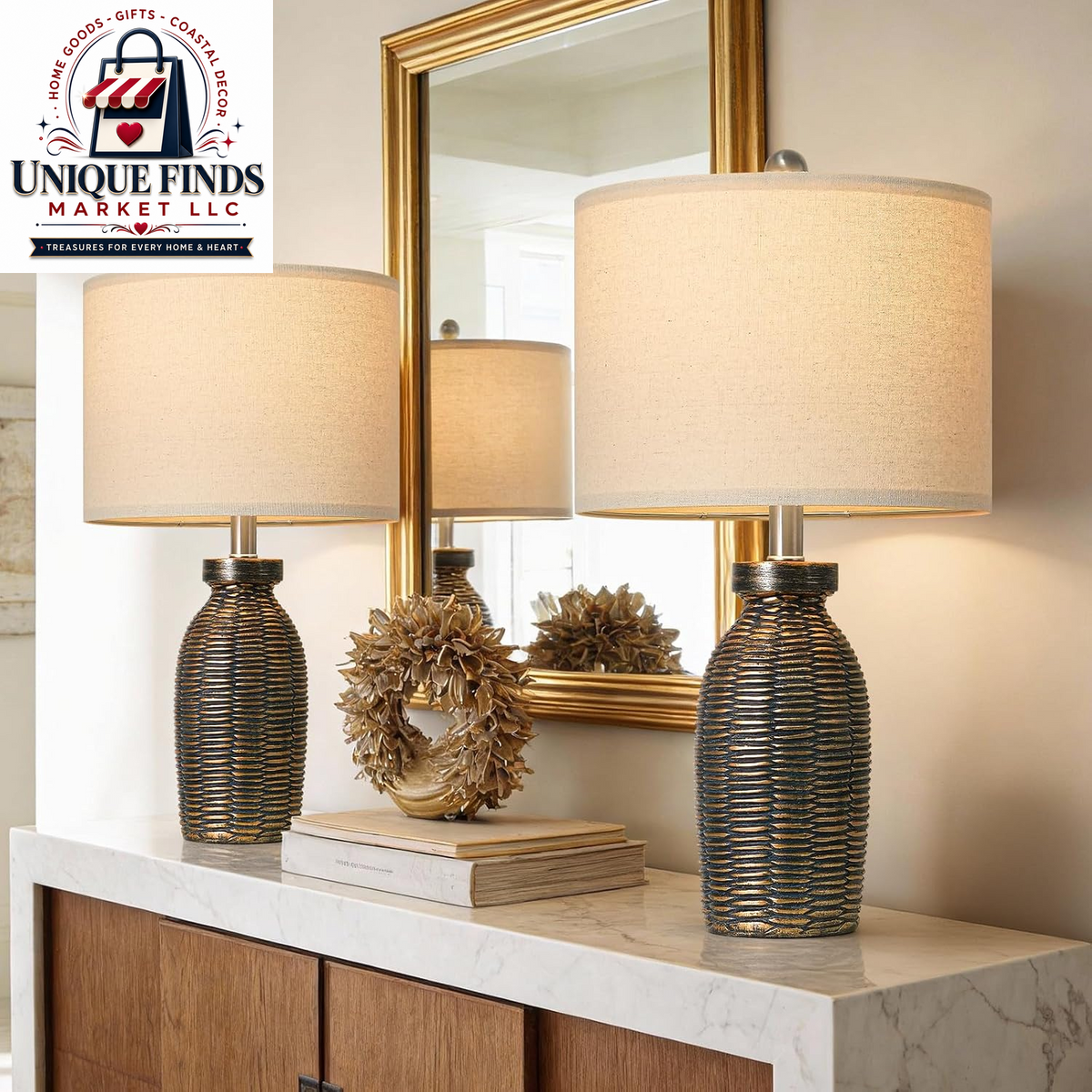 G-SAFAVA Set of 2 Table Lamps for Living Room and Bedroom, 22.75" Bedside Lighting