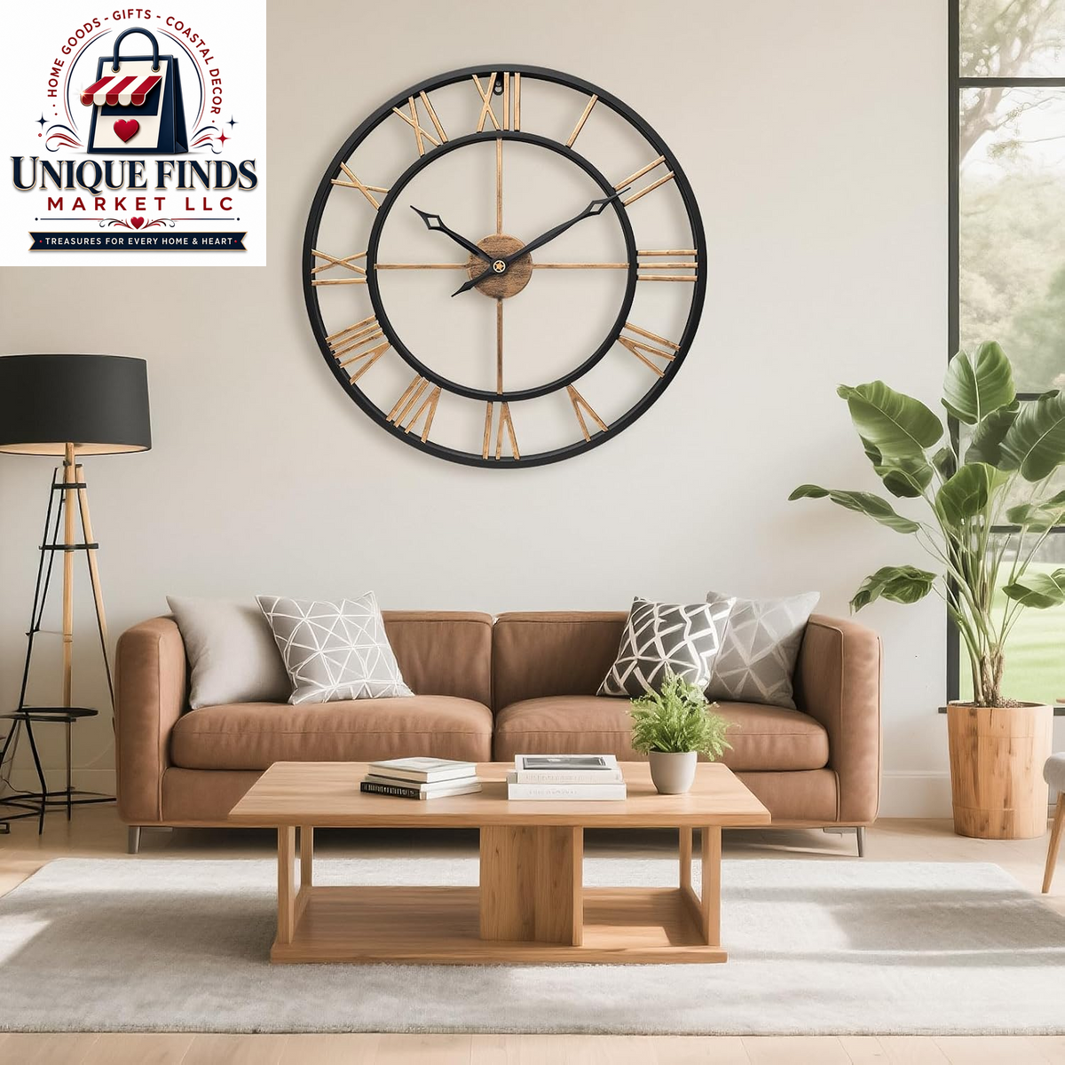 16-Inch Vintage Gold Metal Wall Clock with Roman Numerals