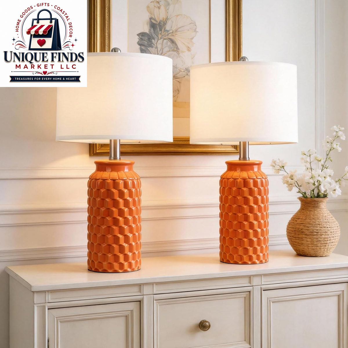 Usumkky 20.5-Inch Ceramic Table Lamp Set of 2 - Modern Farmhouse and Boho Design, Ideal for Bedroom Nightstands and Living Room End Tables, Compact Desk Lamps in Cream