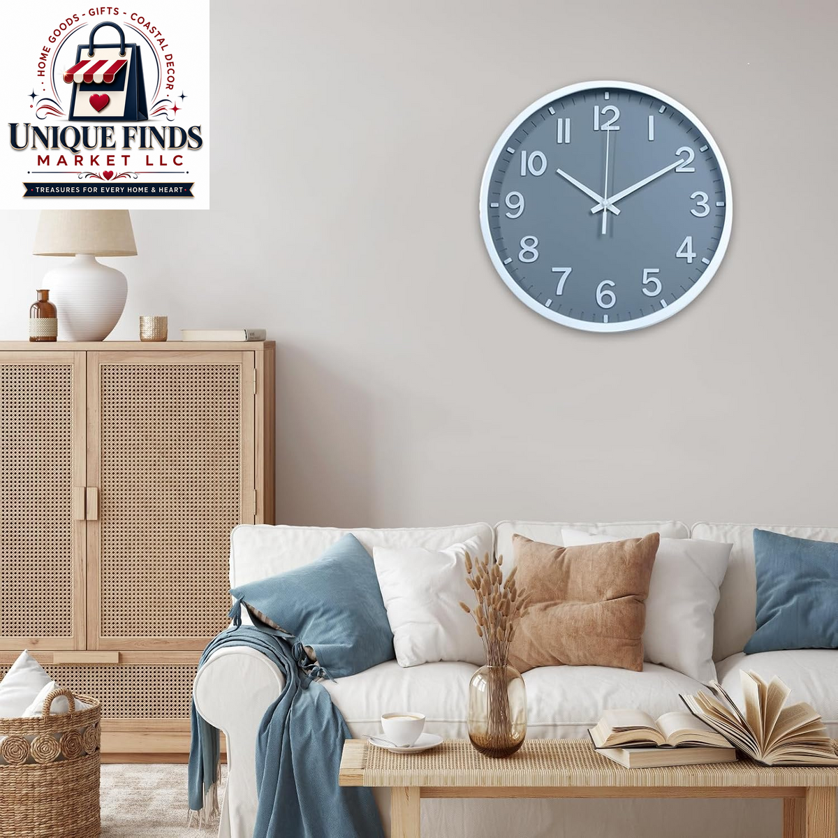 Battery Operated 12-Inch Modern Silent Wall Clock for Home and Office Décor (Gray and White)