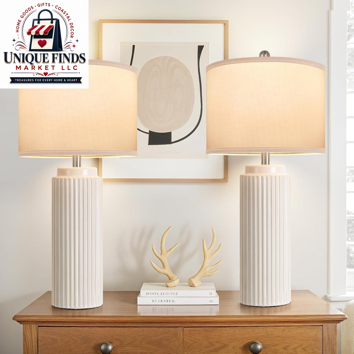 Set of 2 Modern 23.5’’ Orange Ceramic Table Lamps with White Shades for Bedroom and Living Room, Retro Farmhouse Design for Home Office and Dorm End Tables