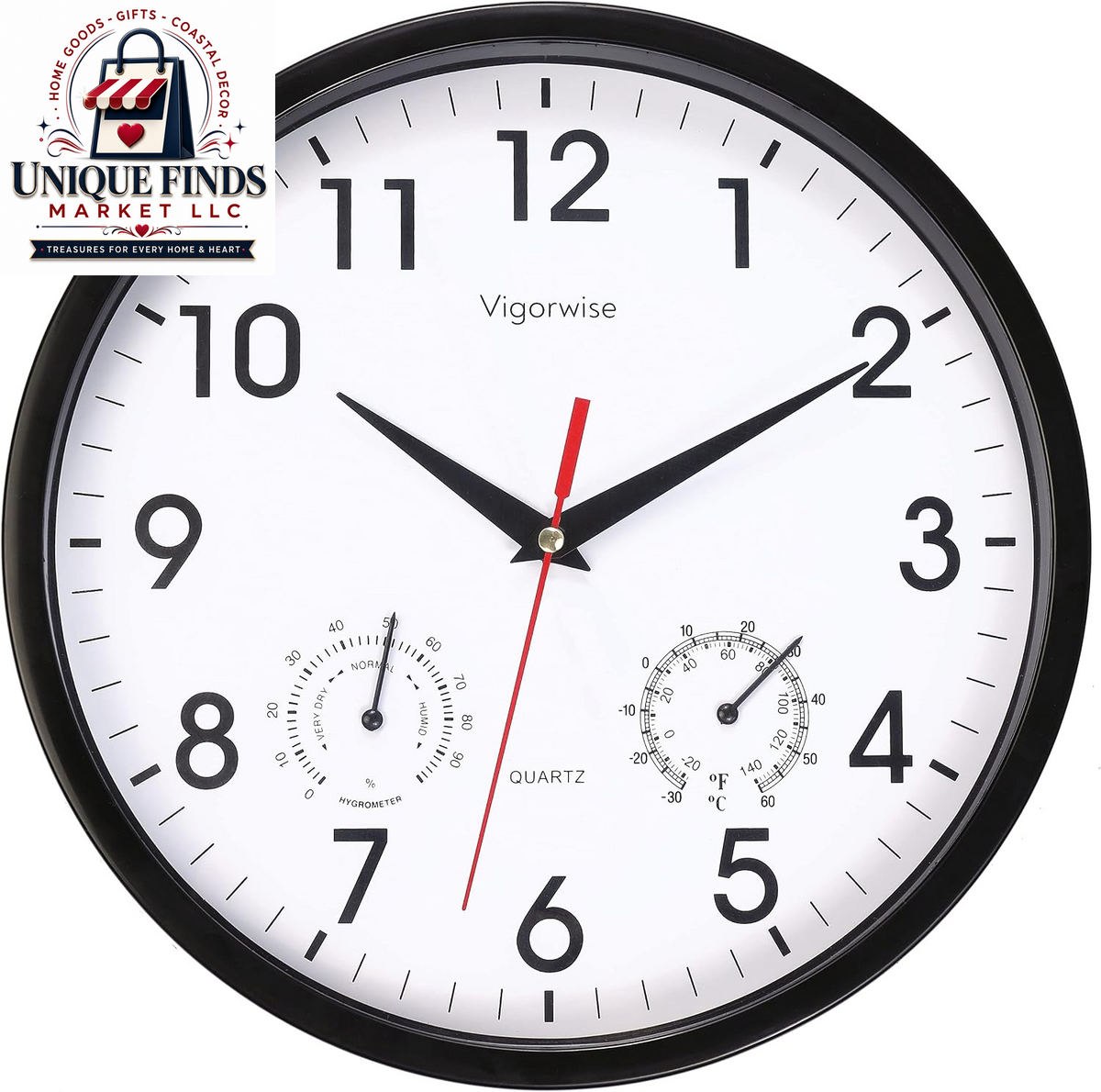 12-Inch Silent White Wall Clock with Integrated Temperature Display
