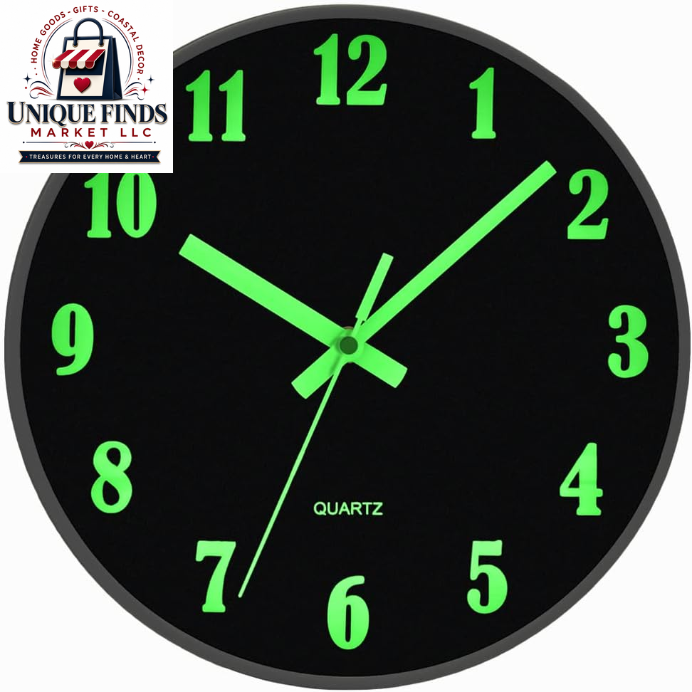 Jofomp 12-Inch Glow in the Dark Silent Wall Clock - Battery Operated Modern Decor for Living Room, Kitchen, and Bedroom