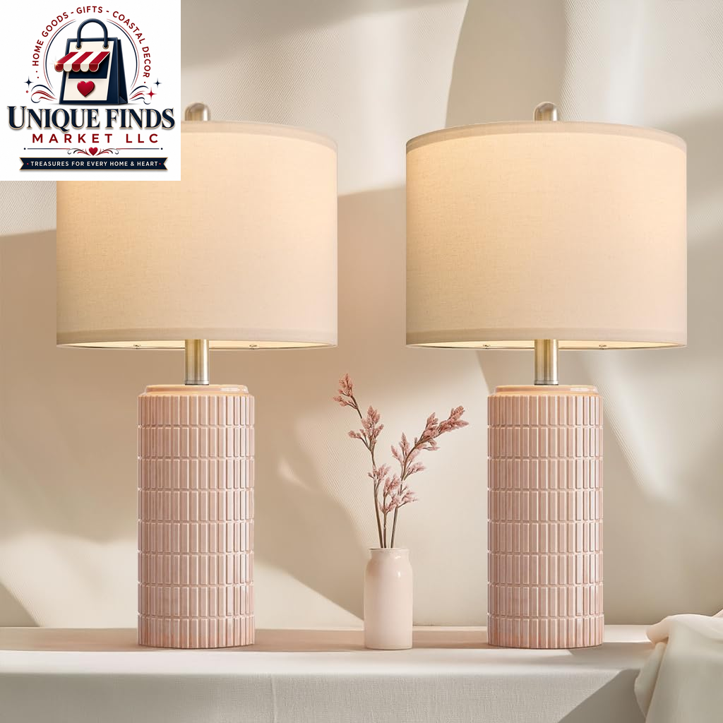 Pokat 23" Blue Ceramic Table Lamps - Set of 2, Traditional Farmhouse Bedside and Living Room Nightstand Lamps