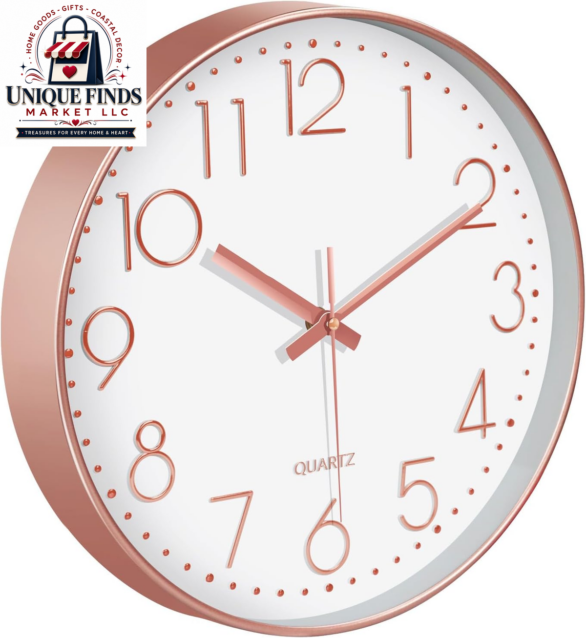 Contemporary 12-Inch Silent Wall Clock with Large Numerals, Battery Operated Non-Ticking Quartz Timepiece Featuring Tempered Glass for Living Room, Bedroom, Office, and Kitchen in Navy Blue