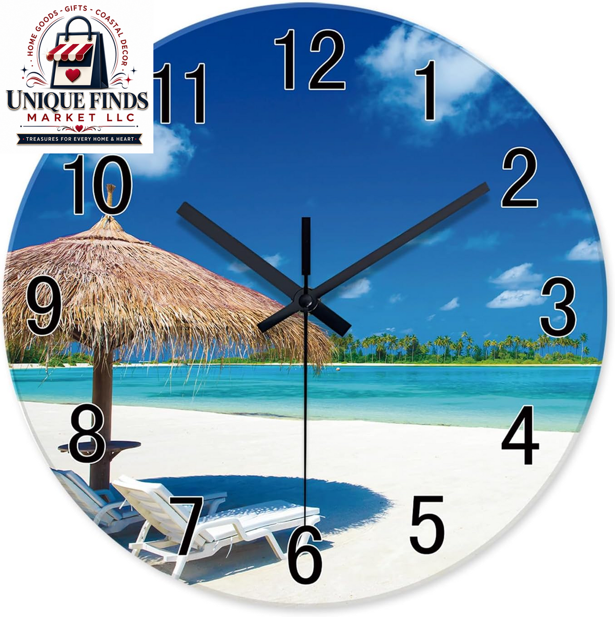 XFM Blue 12-Inch Silent Non-Ticking Beach Wall Clock