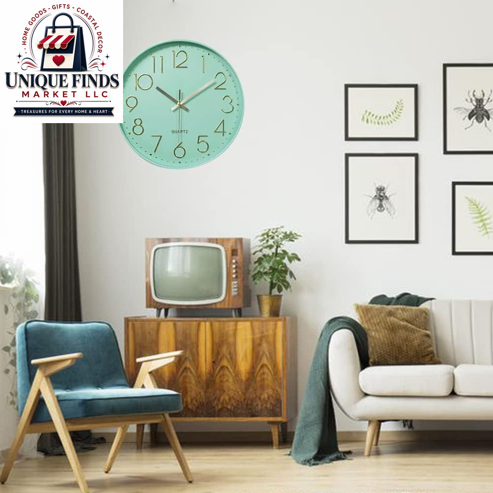 12-Inch Silent Quartz Wall Clock - Non-Ticking Battery Operated Round Clock for Home, Kitchen, Office, School, and Living Room Decor (Mint Green)