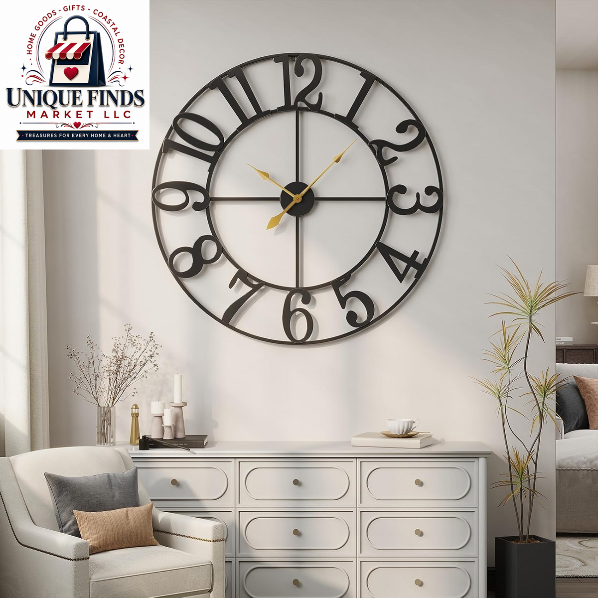 Cuspin 24-Inch Gold Metal Wall Clock for Elegant Living Room Decor