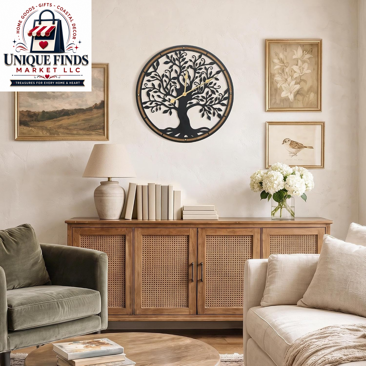 Micasso Decorative Large Wall Clock: 24-Inch Tree of Life, Battery Operated