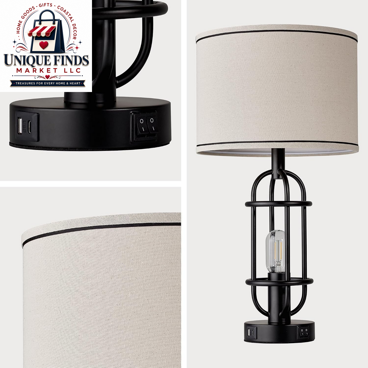 Reaketon 22.3-Inch Black Farmhouse Table Lamps for Living Room - Set of 2