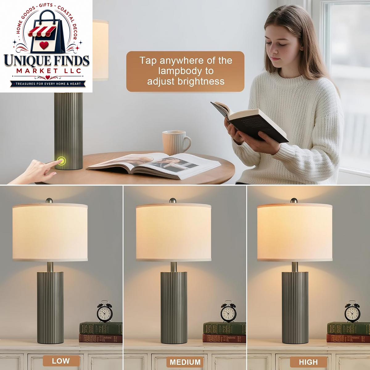 Set of 2 Touch Control 24.5” Silver Table Lamps for Living Room