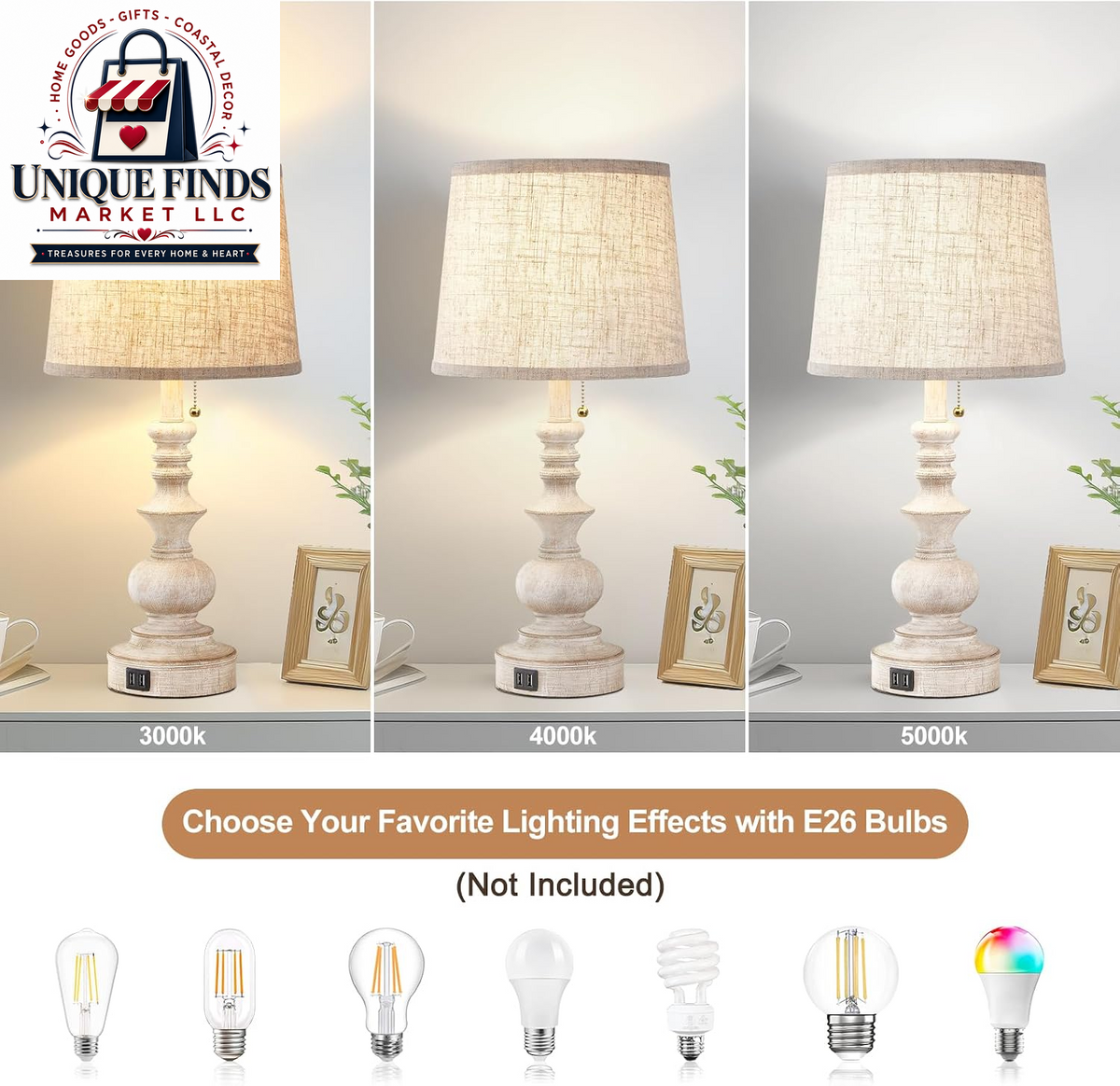 Drawealth Set of 2 Farmhouse Table Lamps for Bedrooms with USB Charging Ports, Traditional Wooden Finish, Pull Chain, Bulbs Not Included