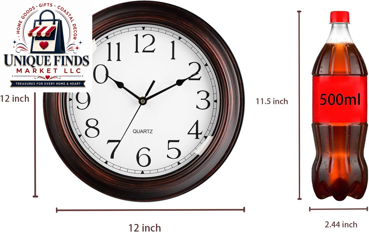 KECYET 12-Inch Battery-Operated Silent Wall Clock for Living Room