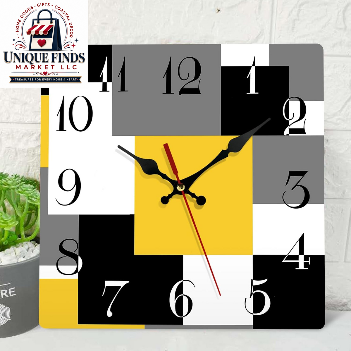 Artsocket 12" Silent Non-Ticking Square Wall Clock in Abstract Rustic Design