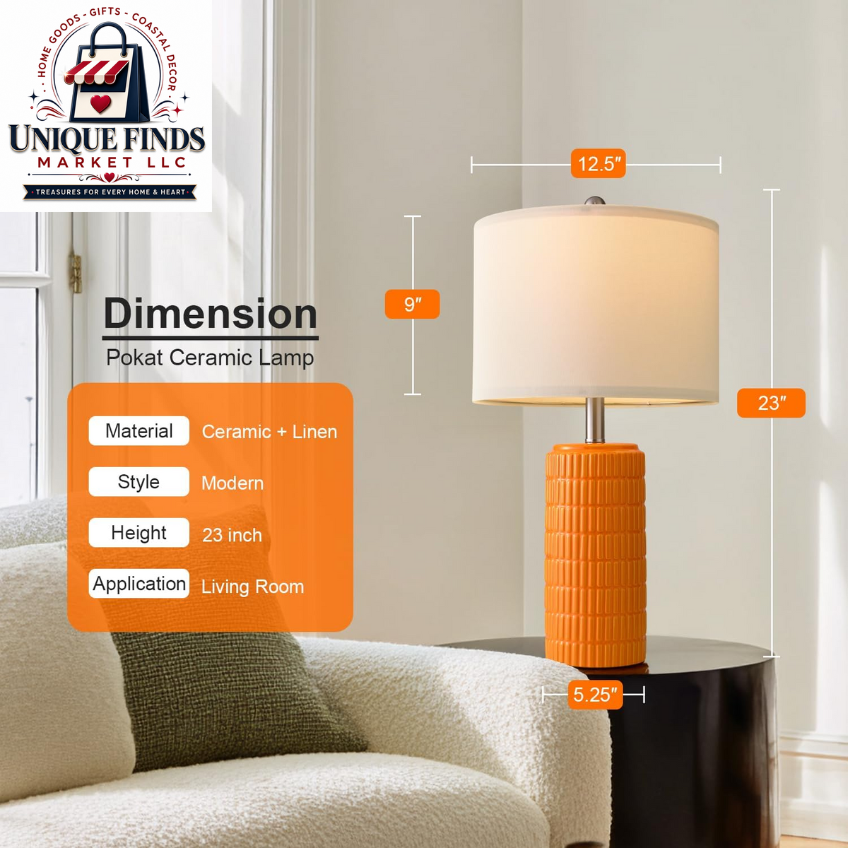 Pokat Set of 2 Modern 23" Orange Ceramic Table Lamps for Living Room and Bedroom Decor
