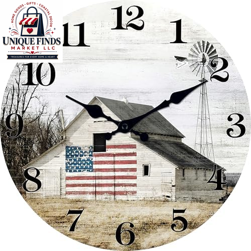 XFM 12-Inch Battery-Operated Rustic Farmhouse Wall Clock with Silent Mechanism