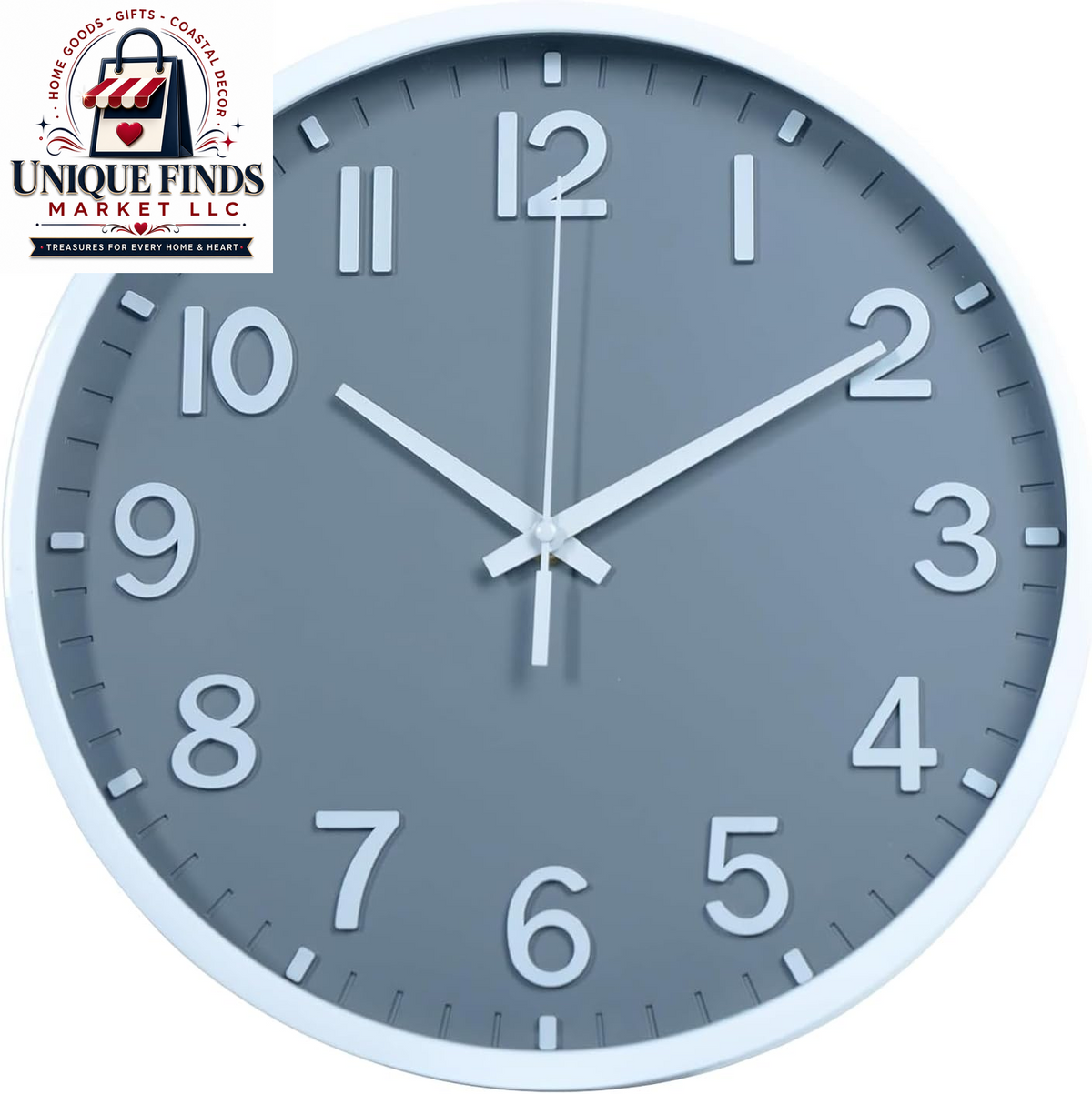 Battery Operated 12-Inch Modern Silent Wall Clock for Home and Office Décor (Gray and White)