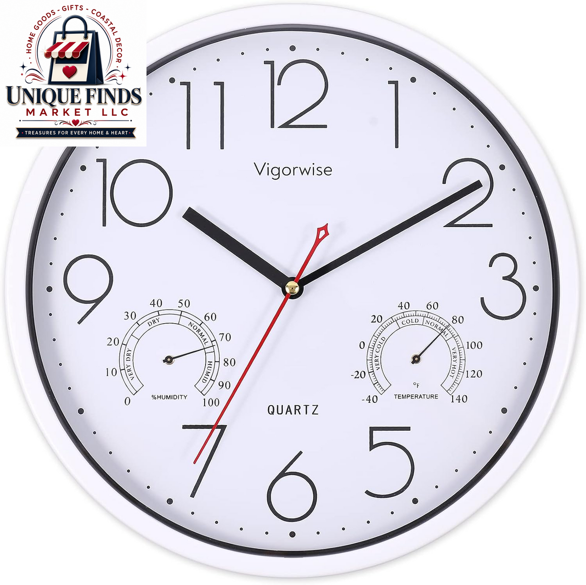 12-Inch Silent White Wall Clock with Integrated Temperature Display