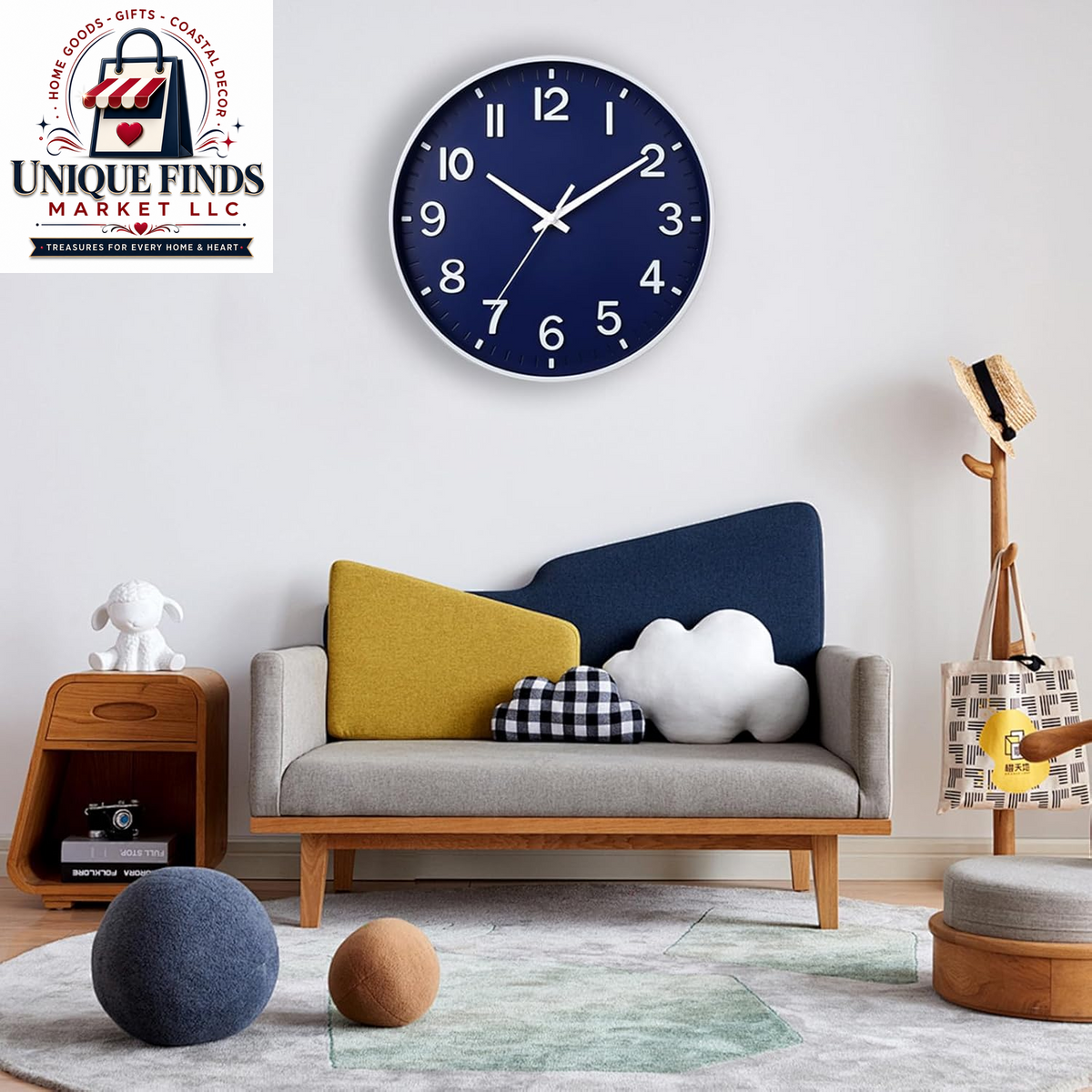 HZDHCLH 12-Inch Navy Modern Wall Clock - Battery Operated, Silent, Non-Ticking