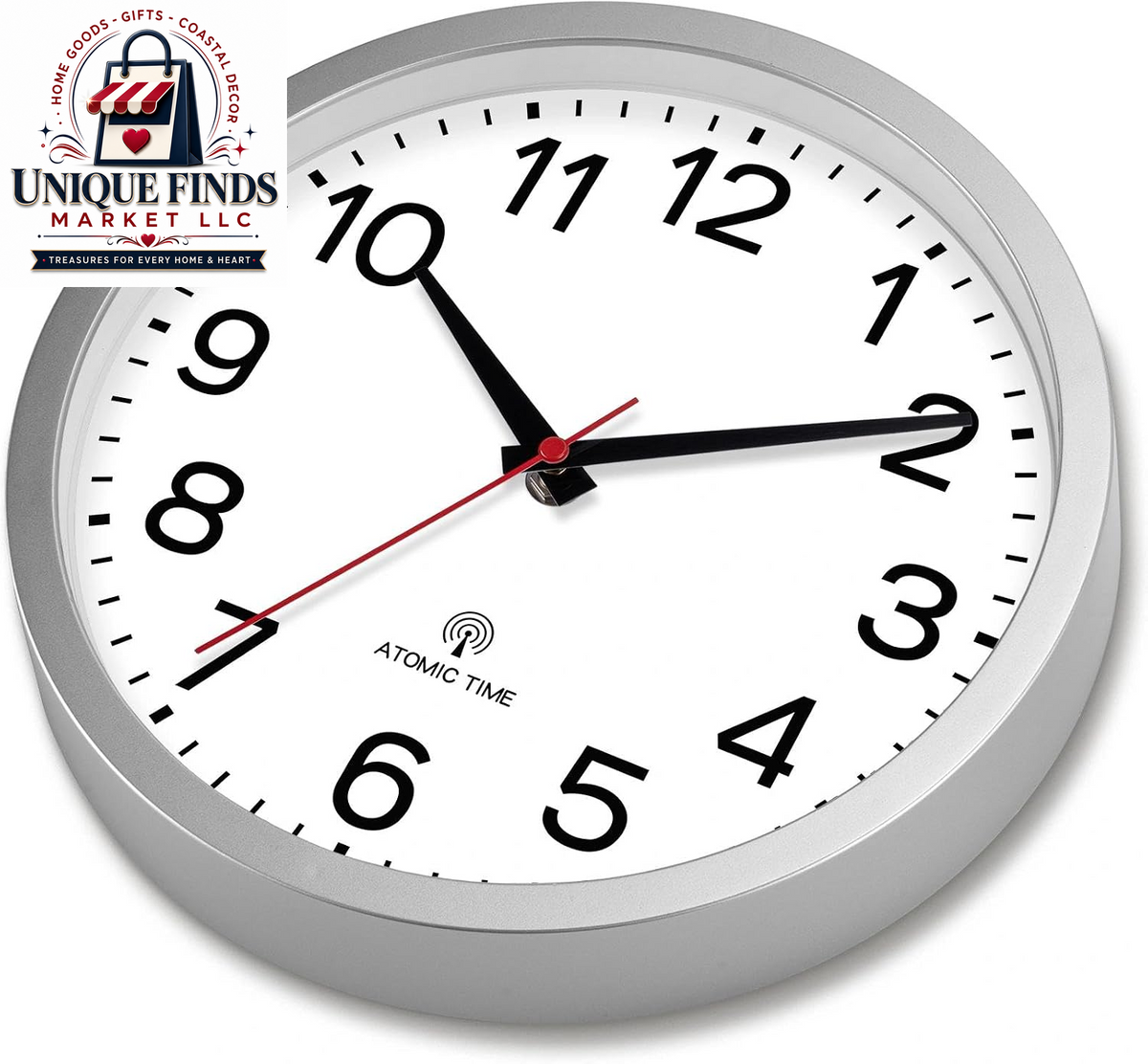 AKCISOT 12-Inch Silent Battery-Operated Analog Wall Clock in Silver