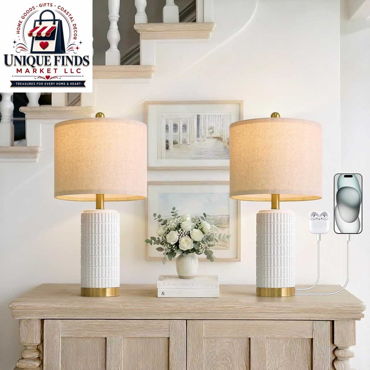 Pokat Set of 2 Modern 24" Ceramic Table Lamps in Green for Bedroom and Living Room Decor