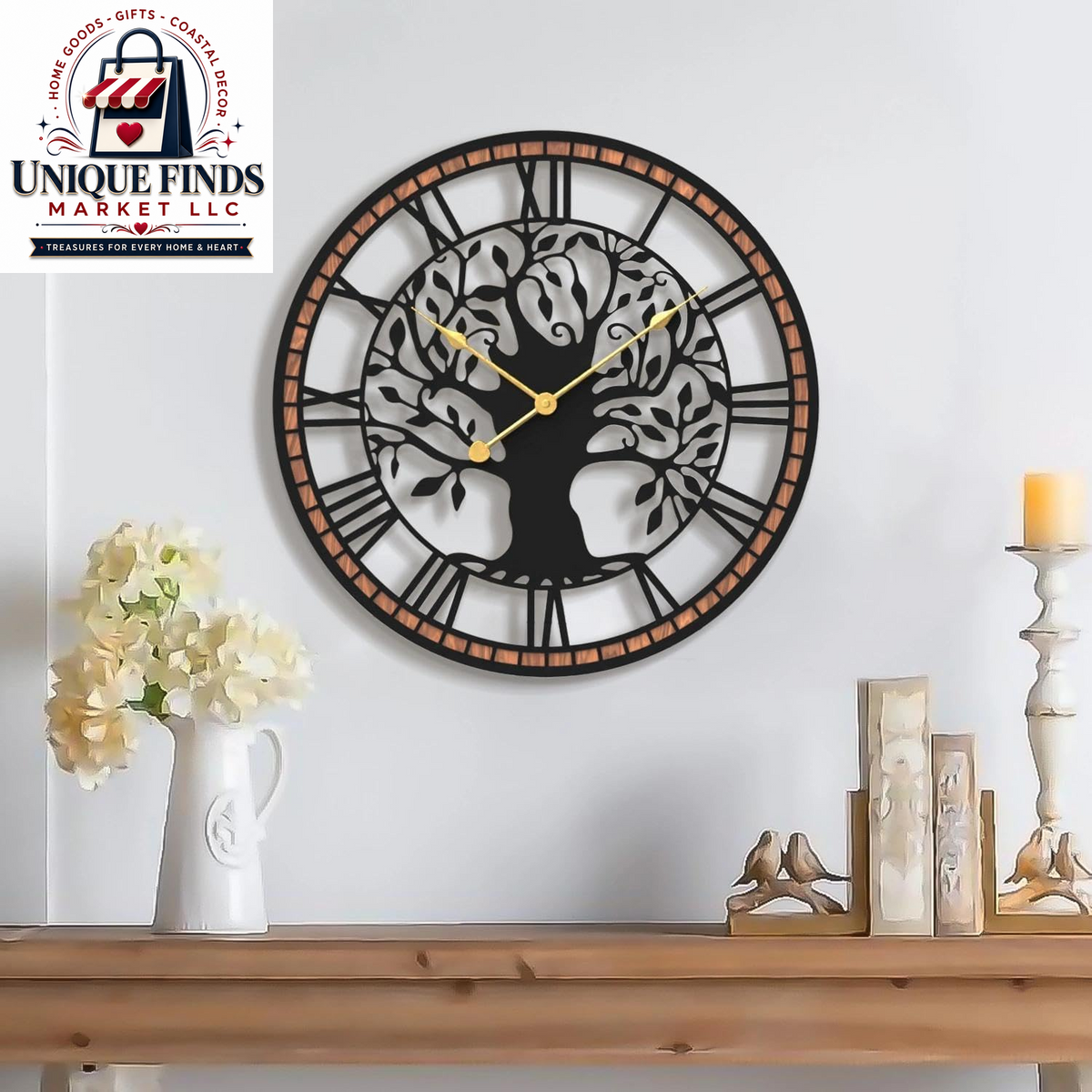 Micasso Decorative Large Wall Clock: 24-Inch Tree of Life, Battery Operated