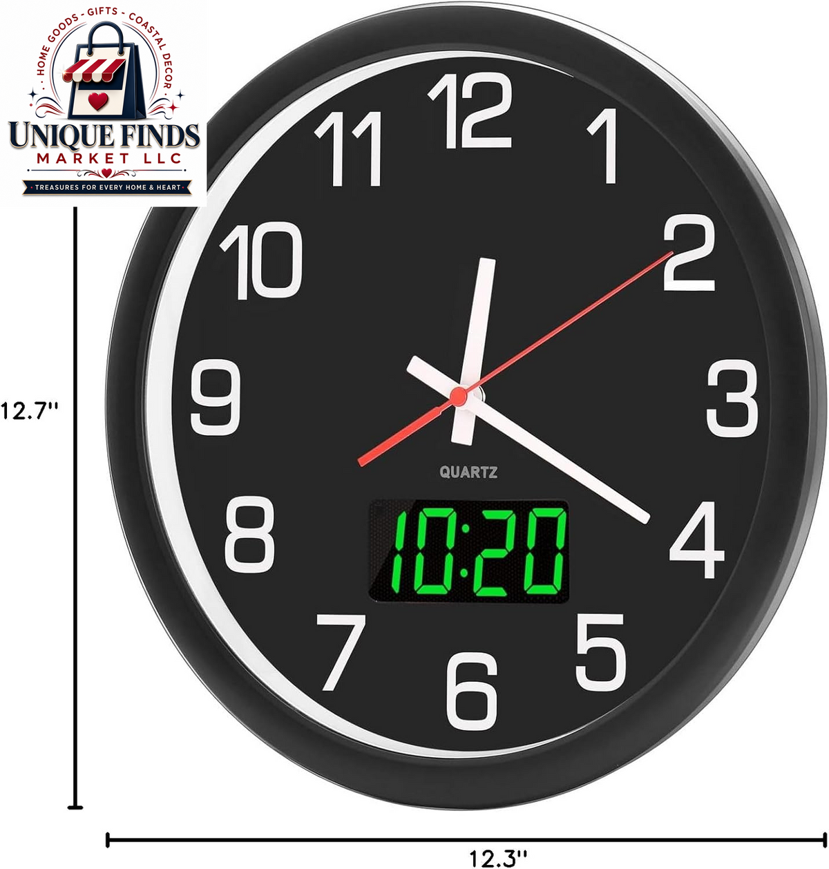 12-Inch Silent Non-Ticking Quartz Wall Clock with Night LED Display - Battery Operated Decorative Timepiece for Office, Kitchen, and Living Room