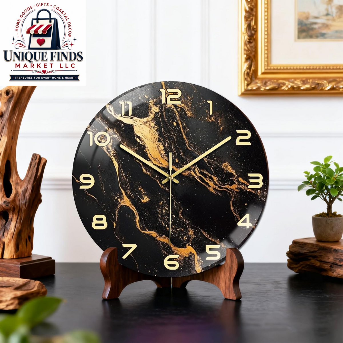 Peacoblue 12" Round Battery-Operated Marble Pattern Wall Clock