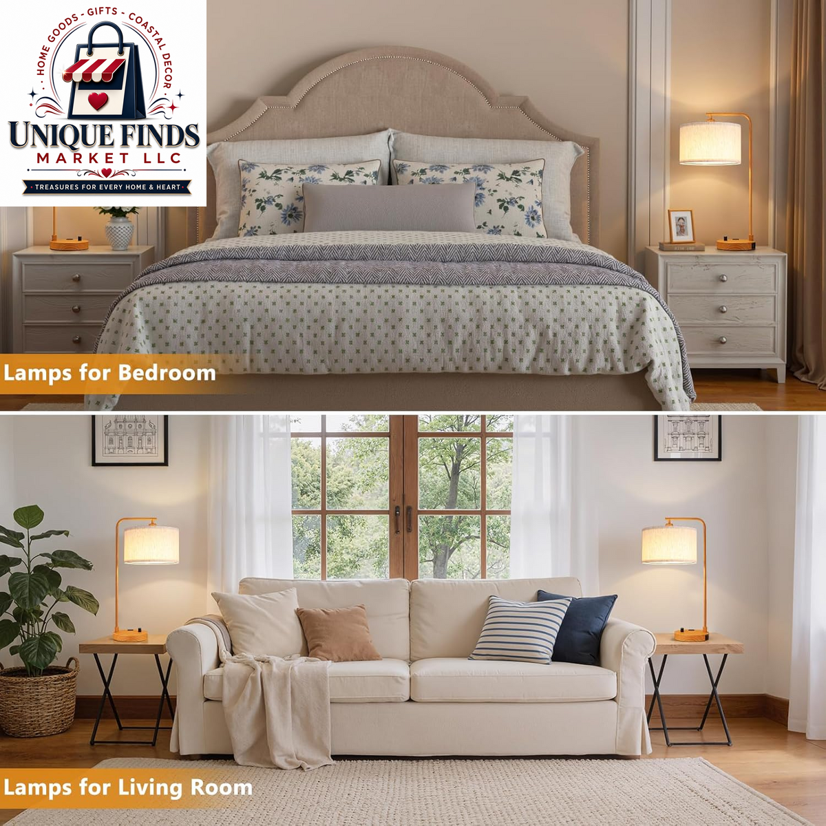 Set of 2 Fully Dimmable Wood Paint Bedside Lamps for Nightstands