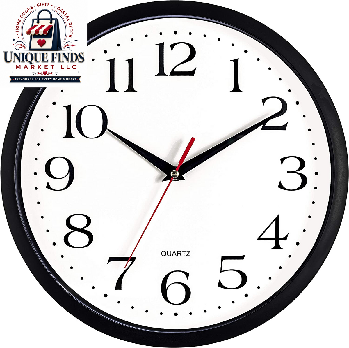 Bernhard Products 12-Inch Black Silent Wall Clock - Non-Ticking Quartz, Battery Operated, Easy to Read for Home, Office, Kitchen, Classroom, and School Use