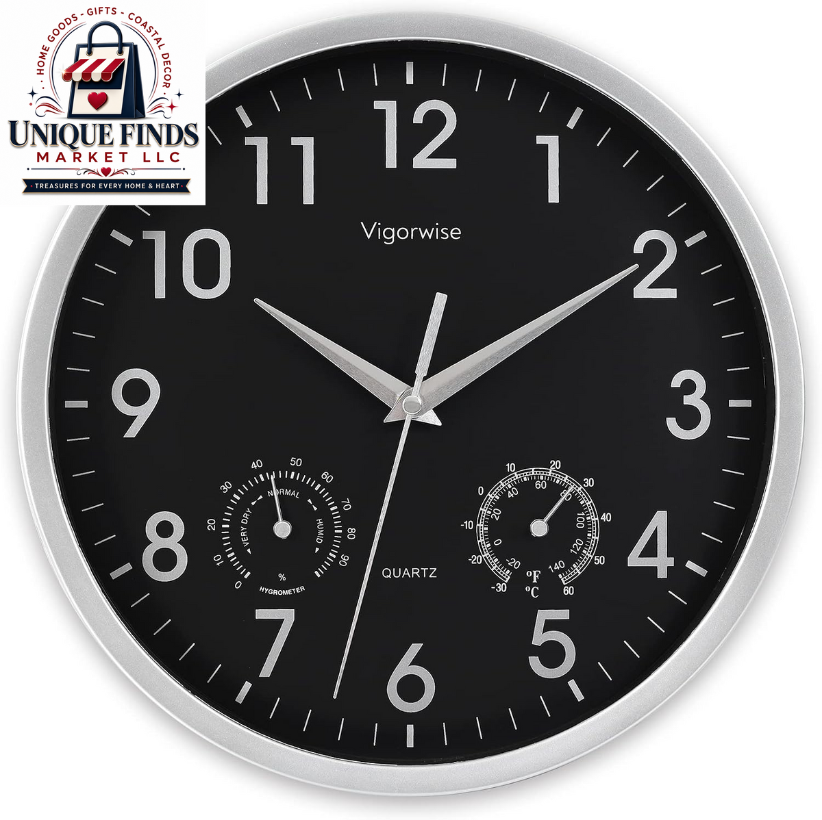 12-Inch Silent White Wall Clock with Integrated Temperature Display