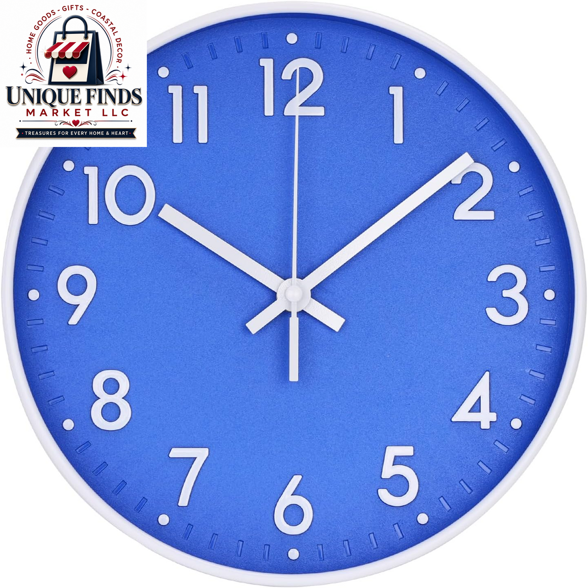 12-Inch Blue Modern Quartz Wall Clock - Silent Non-Ticking Battery Operated Decorative Timepiece for Living Room, Bedroom, Kitchen, and Office - Ideal Gift Option