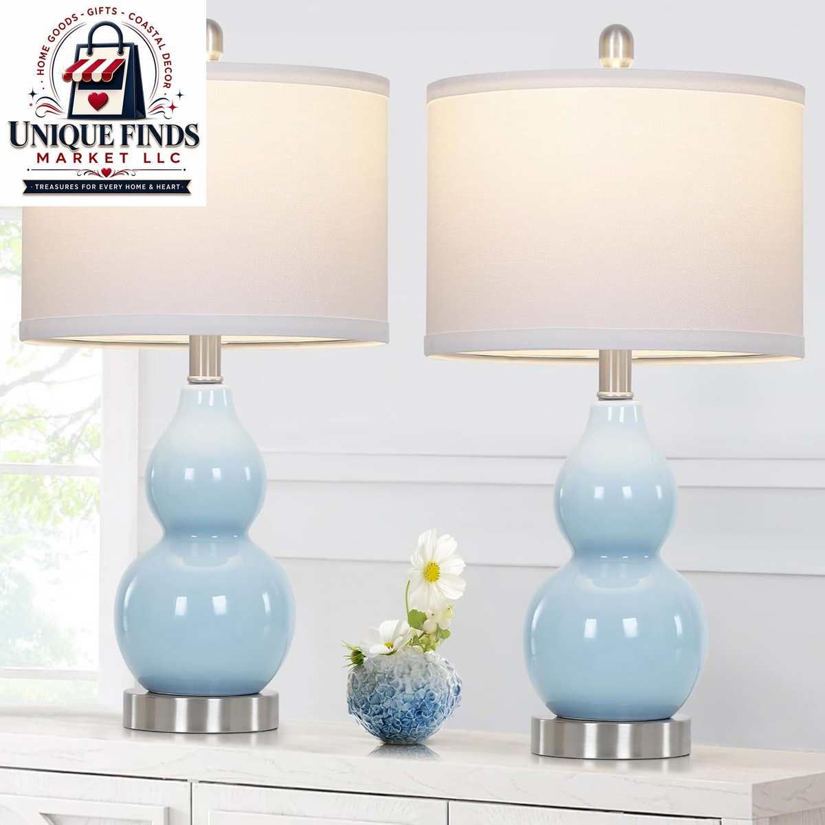 Rinweey Set of 2 Double Gourd Ceramic Table Lamps, Modern Red Bedside Lighting for Bedroom and Living Room (Bulb Included)