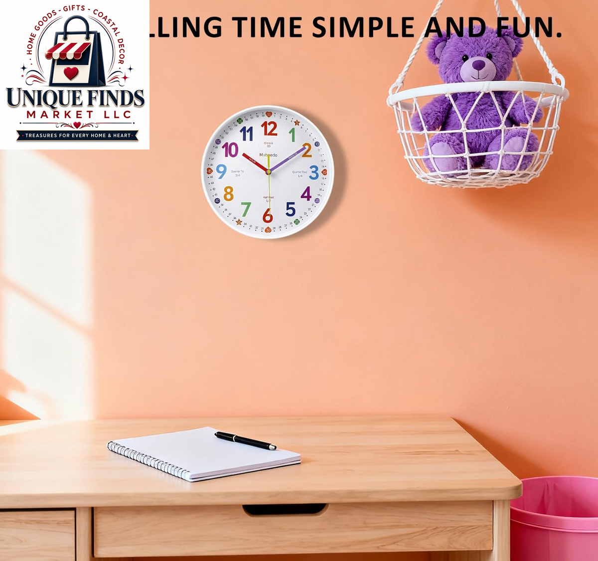 10-Inch Silent Analog Classroom Clock for Kids - Battery Operated Wall Clock for Educational and Home Decor Use, White