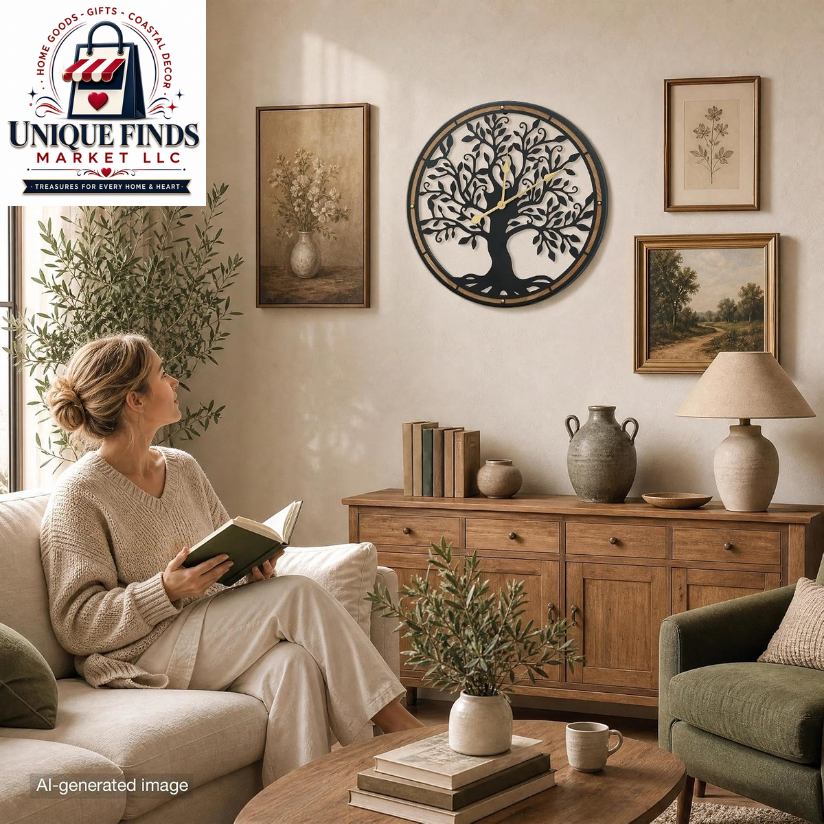 Micasso Decorative Large Wall Clock: 24-Inch Tree of Life, Battery Operated