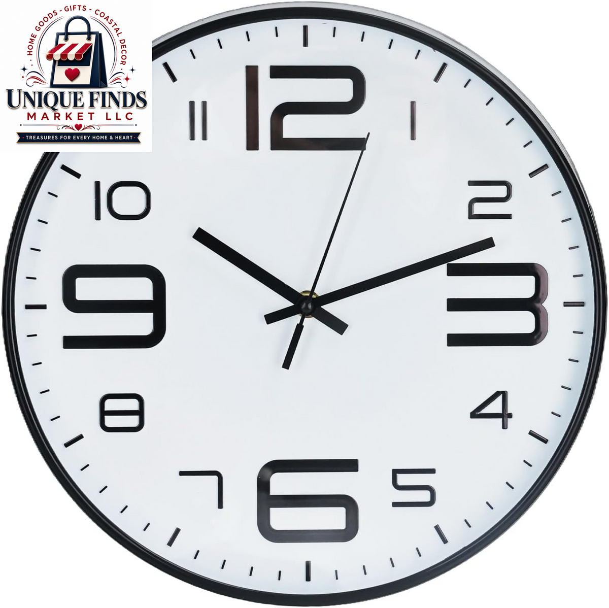 Modern Silent Quartz Wall Clock - Battery Operated, Non-Ticking, 12 Inch Round Decor - Trendy and Practical Design for Office, Home, or School (White-Black)