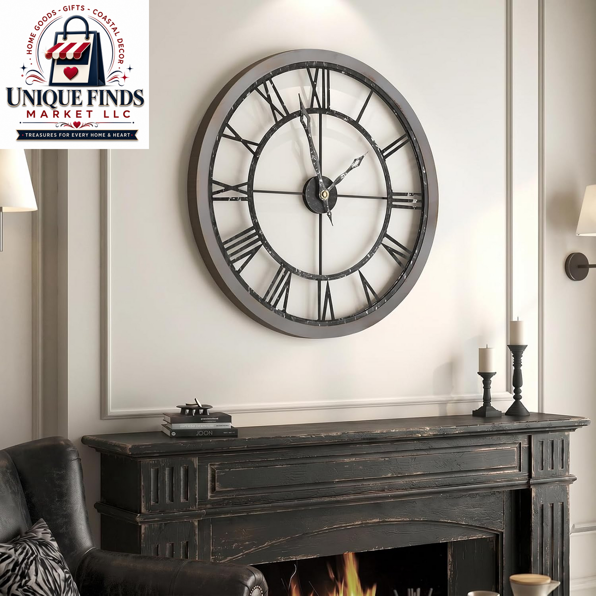 Cuspin 24-Inch Gold Metal Wall Clock for Elegant Living Room Decor