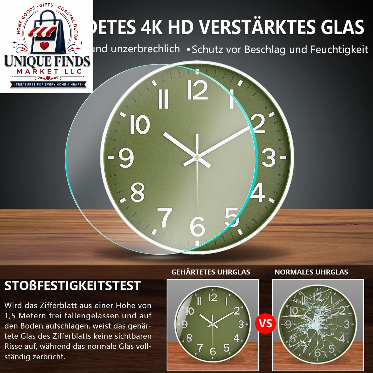 Battery Operated 12-Inch Silent Analog Wall Clock with Large Numbers for Home and Office Decor - Olive Green