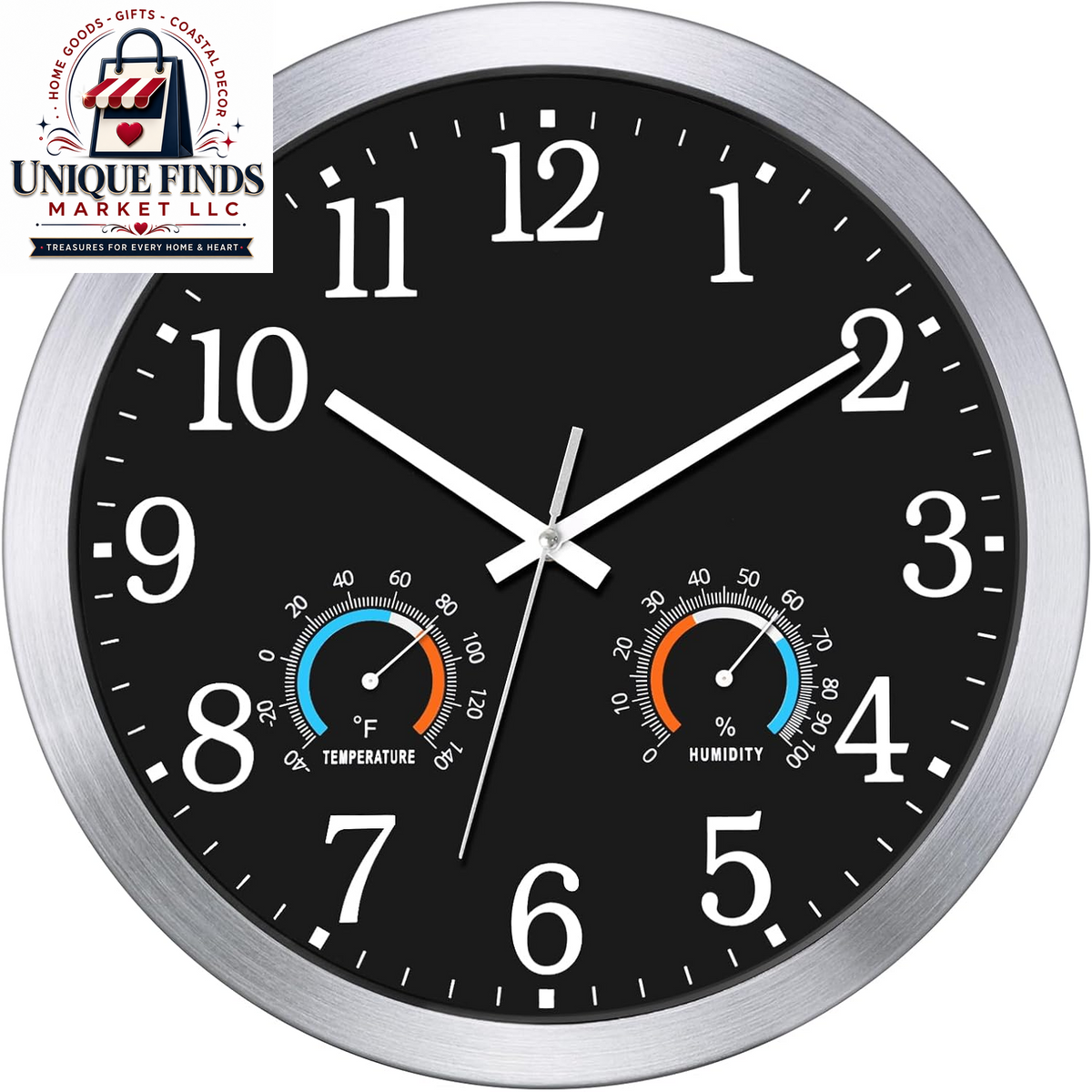 Caysie 12-Inch Waterproof Sealed Indoor/Outdoor Clock in Silver