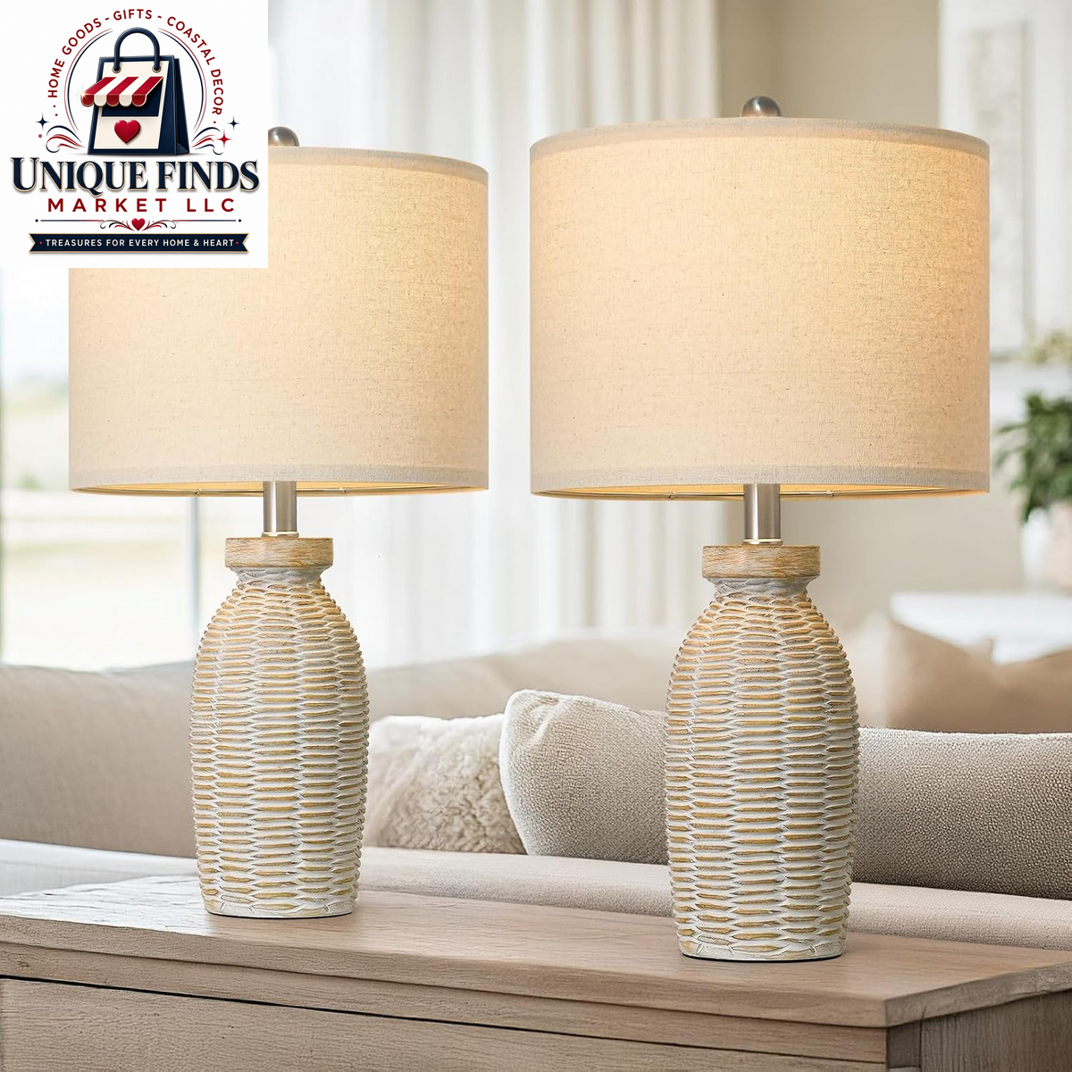 G-SAFAVA Set of 2 Table Lamps for Living Room and Bedroom, 22.75" Bedside Lighting