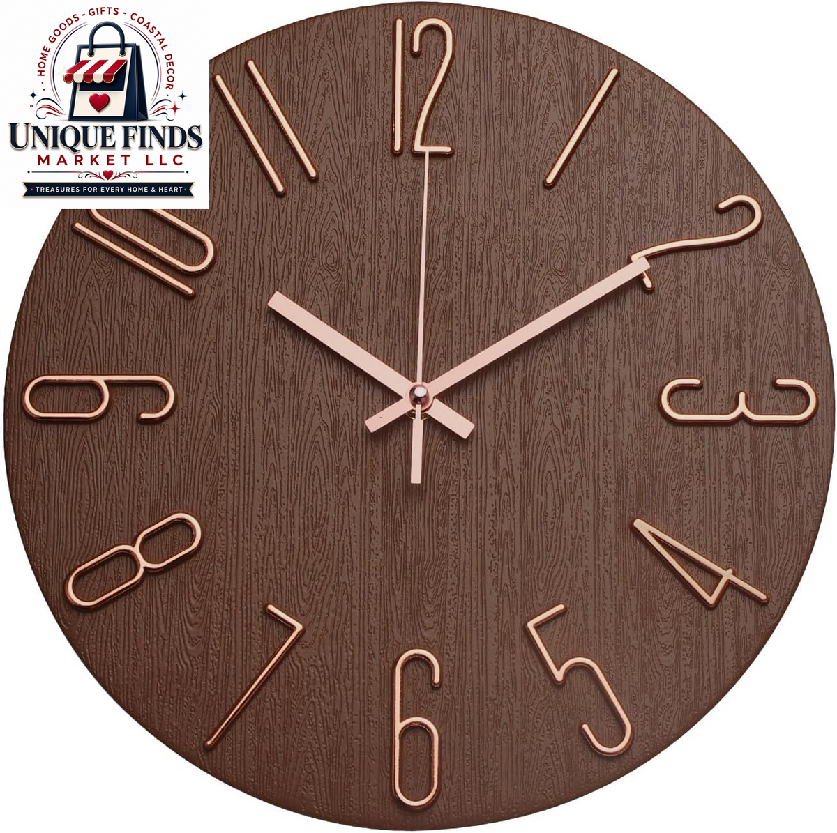 12-Inch Silent Non-Ticking Quartz Wall Clock with Imitation Wood Finish and 3D Figures - Modern Round Decor for Home, Hotel, Office, and School