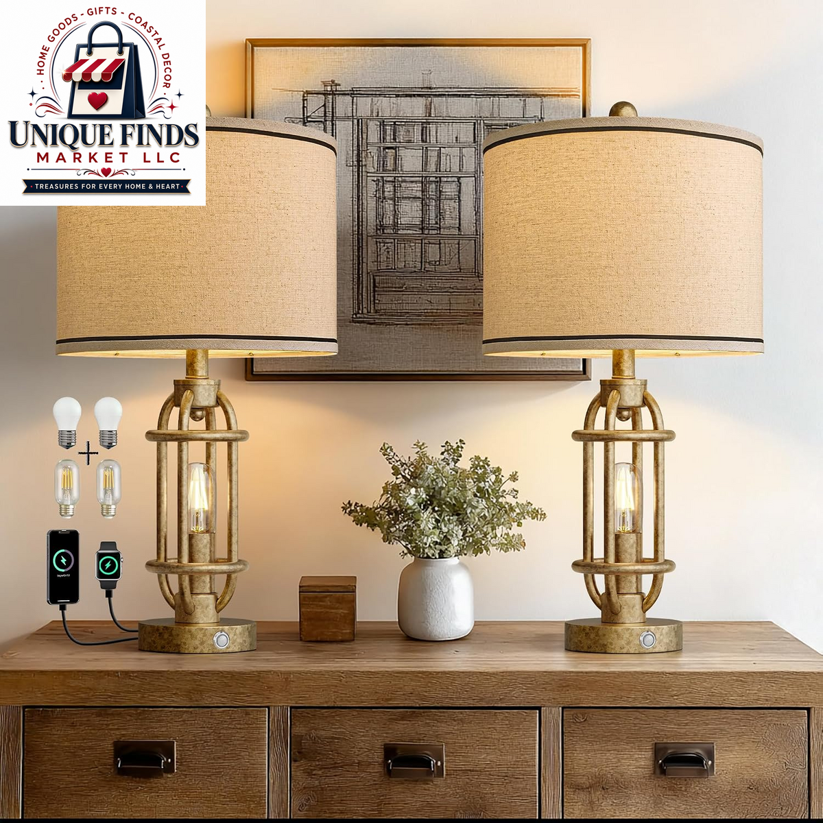 Set of 2 Modern 23.75" Table Lamps for Living Room and Bedroom Nightstands