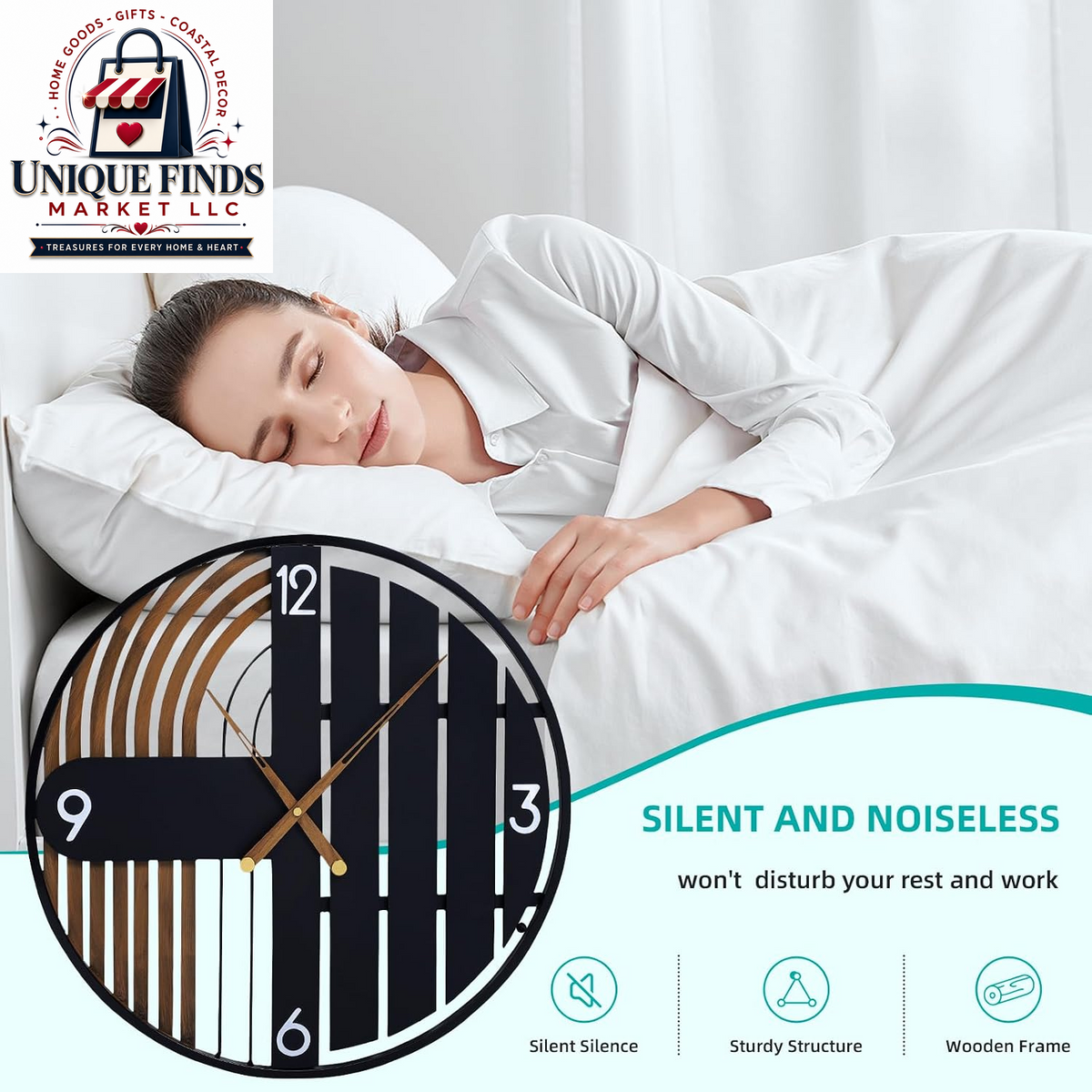 20-Inch Round Wooden Wall Clock - Silent Non-Ticking, Battery Operated
