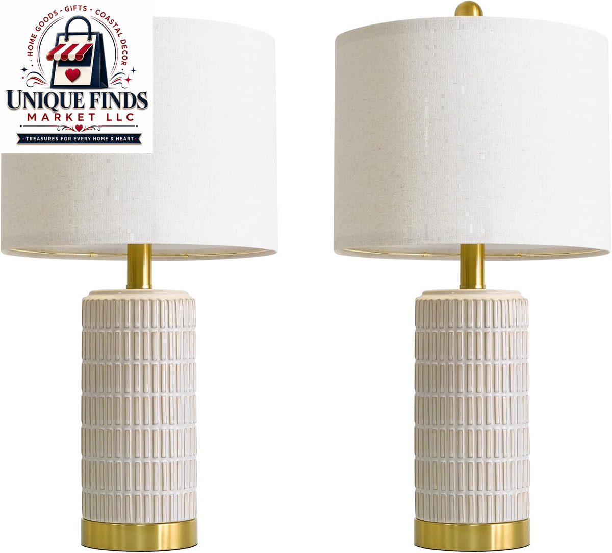 Pokat Set of 2 Ceramic Table Lamps, 21.5'' White, Ideal for Bedroom and Living Room